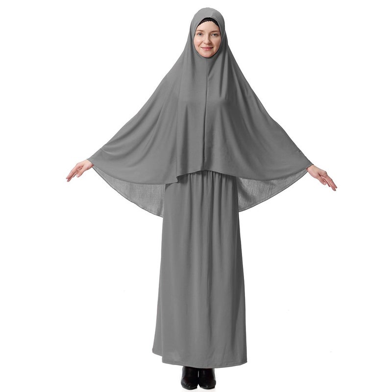XINFU Muslim Islamic Women's khimar 2pcs Sets Soft Distinctive Prayer Dress Hijab Abaya Suit - Gray, Medium - Image 1